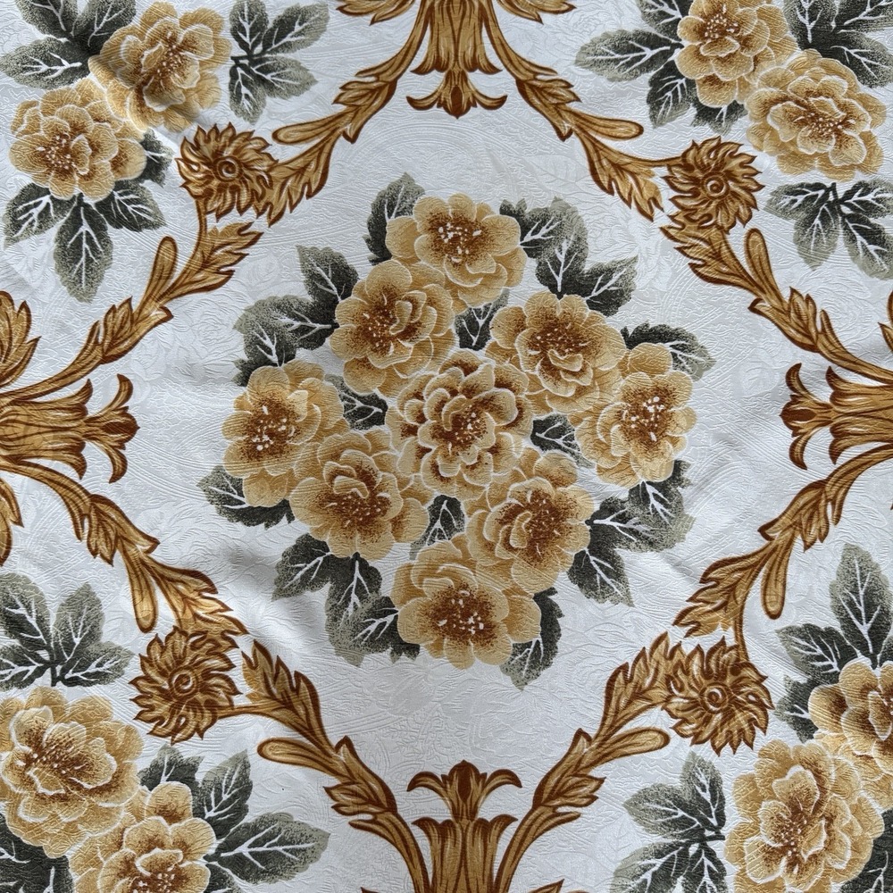 Vintage Baroque Floral Scarf Gold Cream Satin Square Head Neck Wrap - Picture 2 of 8